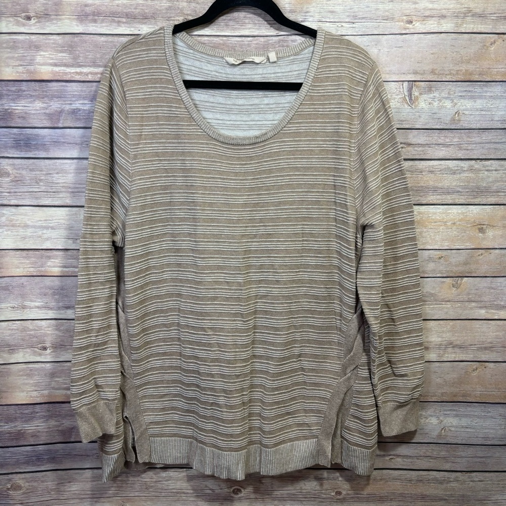 Soft Surroundings Women's Pullover Sweater Tan Stripe Size 2X